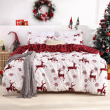Garvee Christmas Duvet Cover Queen, Soft Brushed Microfiber Comforter Cover Sets, Reindeer Printed Holiday Theme Bedroom Decorative Bedding (Queen Size, Red Plaid Deer) - Red