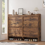 Garvee Shoe Cabinet with 4 Flip Drawers Adjustable Shelf Rustic Brown for Entryway Hallway Living Room 47.2"L x 10.3"W x 36.6"H - Black