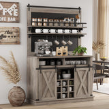 Garvee Bar Cabinet 75" Tall Coffee Hutch Large Kitchens Hutch Farmhouse Coffee Bar Cabinet Cupboard with Sliding Barn Door Gray - Gray