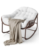 Garvee Oversized Outdoor Rocking Chair Papasan Rocker Ergonomic Smooth Rocking Steel Frame Polyester Fabric Removable Cushion Beige Patio Garden Bedroom Porch - White
