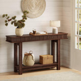 Garvee Farmhouse Fluted Console Table, 55" Wooden Entryway Table with Shelf Storage, Rectangular Narrow Sofa Table, Natural Wood Color