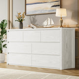 Garvee 7 Drawer Dresser Wide Modern Chest of Drawers Large Wood Dresser Wooden Storage Organizer Bedroom Living Room Entryway Natural Wood Grain - White