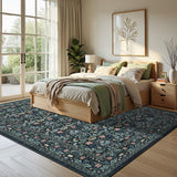 Garvee Washable 9x12 Area Rug Non-Slip Low Pile Stain Resistant Soft Large Carpet Vintage Floral Oriental Home Decor Dark Black - Dark Black