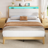 Garvee Queen Size Bed Frame with Storage Headboard, LED Boucle Bed Frame, Upholstered Platform Bed, White, Easy Assembly - White