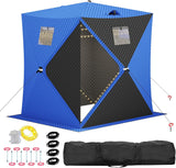 Garvee Pop Up Ice Fishing Tent 49ft LED Light Strip Insulated Waterproof Windproof Blue+Black 25 sq ft Fishable Area 2-3 Person Winter Fishing - Blue & Black