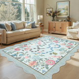 Garvee Machine Washable 8x10 Floral Rug Blue Scalloped Animal Print Non-Slip Low Pile Carpet for Living Room Dining Room Kids Room