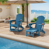 Garvee Folding Adirondack Chairs with Two Cup Holders, HDPE Outdoor Rocking Chair with Retractable Ottoman, Patio Deck Backyard, Blue