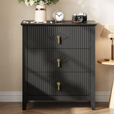 Garvee Wood Nightstand Fluted Dresser 27.5" Wide 3-Drawer Bedside Table Black for Bedroom Living Room Entryway - Black