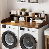Garvee 54" Washer Dryer Countertop with 2-Tier Shelf, Wooden Laundry Countertop, Non-Slip Pad, Guard Rails, 54.33"x27.56"x12", Natural Wood - Retro