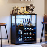 Garvee Wine Bar Rack Cabinet with LED Light, Adjustable Shelves, Mesh Door, 36 Inch, Black for Home Kitchen Dining Room - Black