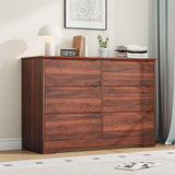 Garvee Wooden Dresser with 6 Drawers, Tall Modern Closet, Deep Storage, Large Chest, Red Walnut for Bedroom, Living Room, Hallway, Kids Room - Red Walnut