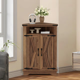 Garvee Corner Bathroom Cabinet Small Corner Cabinet with Barn Doors Adjustable Shelf Farmhouse Brown 22x15x32 in