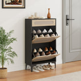 Garvee Rattan Shoe Cabinet With 2 Flip Drawers And 1 Pull-Out Drawer, Heavy Duty Metal Legs, Adjustable Shelves For Entryway, Small Spaces, Black
