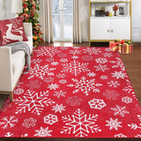 Garvee 8x10 Christmas Area Rug Christmas Snowflake Pattern Floor Cover Machine Washable Indoor Carpet Rug Decorative Non Slip Accent Rug for Kitchen Bathroom Living Room Bedroom - Red Snowflake