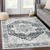 Garvee Area Rug 5x7 Vintage Vintage Rug Vintage Area Rug Indoor Floor Cover Print Carpet Distressed Machine Washable Foldable Accent Rug for Bedroom Living Room, 5’x7’, Grey - Grey