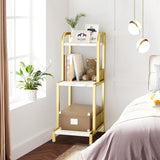 Garvee Small Bookcase 3-Tier Bookshelf Gold Ladder Shelf Free Standing Slim Shelving Unit Bedroom Living Room Home Office White Gold