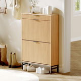 Garvee Shoe Cabinet with 2 Flip Drawers Shoe Storage Cabinet Freestanding Shoe Organizer with Drawers Narrow Shoe Rack Cabinet Farmhouse for Entryway, Oak