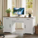 Garvee 60" Executive Desk with Drawers Farmhouse Home Office Desk Wood Workstation Computer Writing Desk 60" Antique White