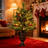 Garvee 2Ft Pre-Lit Tabletop Christmas Tree with 40 Warm White LEDs, Artificial Mini Xmas Tree with Pine Cones & Red Berries for Home Office Holiday Decor - 2Ft 40 Lights
