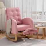 Garvee Nursery Rocking Chair with Adjustable Footrest, Teddy Fleece Upholstery, Sturdy Wooden Legs, High Backrest, Comfortable Glider for Living Room or Bedroom, Pink