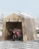 Garvee 6x8 FT Portable Outdoor Storage Shed with Dual Roll-Up Doors & Vents, 240G Heavy-Duty Waterproof PE Tarp, UV-Resistant Steel Frame, Multi-Purpose Shelter for Motorcycle & Tools - Khaki