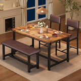 Garvee Set of 4 Dining Table Chair Set with Upholstered Chairs and Bench, Retro Brown