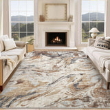 Garvee Machine Washable Area Rug 9x12 Large Living Room Rug, Non Slip Modern Abstract Floor Carpet, Low Pile Foldable Rug, Soft Rug for Bedroom, Nursery, Dining Room, Brown
