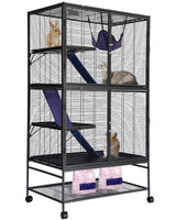 Garvee Small Animal Cage 64in Deluxe Ferret Cage 4 Tier Large Chinchilla Cage with Ramp Hammock Storage Stand Removable Tray for Ferret Chinchilla Guinea Pig Hamster