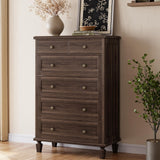 Garvee 47" Tall Vintage 6 Drawer Dresser with Carved Handles and Tapered Legs for Bedroom and Living Room, Dark Brown, Large Capacity Storage - Dark Brown