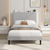 Garvee Twin Size Corduroy Upholstered Bed Frame with USB Charging Station, Adjustable Storage Headboard, Wooden Slats Support, Gray - Gray