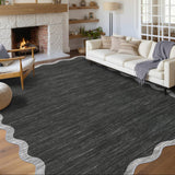 Garvee Scalloped Washable Area Rug 6x9 Black Non Slip Low Pile Modern Rug for Living Room Bedroom Dining Room