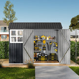 Garvee 6x8 ft Outdoor Storage Shed Metal Garden Tool Shed Backyard Patio Lawn Dark Gray - Dark Gray