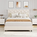 Garvee Beige Full Bed Frame with Adjustable Upholstered Headboard, Heavy-Duty Platform Bed, 11-15 Inch Mattress Support, Noise-Free Design - Beige
