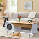 Garvee 45'' White Coffee Table with Cat House and Storage Drawer for Living Room, Wooden Rustic Cat Furniture, Wood Color - New White