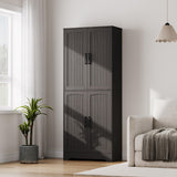Garvee Farmhouse Kitchen Pantry Cabinet 71" Tall Wood Storage Cabinet 4 Doors Adjustable Shelves Black - Black