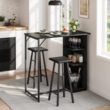 Garvee Space-Saving 3-Piece Dining Set with 2 PU Leather Bar Stools and Metal Frame Table for Small Rooms, Compact Design, Black