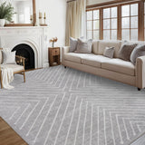 Garvee Large Area Rug Light Grey 10x13 Living Room Rug Indoor Non Slip Geometric Large Bedroom Area Rug Stain Resistant Modern Dining Room Throw Rug Low Pile Contamporary Carpet for Office Home Decor