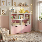 Garvee Toy Storage Organizer Kids Bookshelf with 5 Storage Cubbies and 2 Drawers for Playroom Bedroom Hallway Classroom Nursery Pink