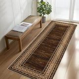 Garvee Bordered Reddish Brown 2x8 Foldable Washable Runner Rugs, Non-Slip Thin Low Pile Polyester Rug for Hallway Kitchen Laundry