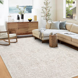 Garvee 9x12 Area Rug Large Washable Indoor Carpet with Non-Slip Backing, Non-Shedding Oriental Distressed Printed Rug, Traditional Medallion Area Rug for Living Room, Bed Room, Beige