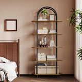 Garvee Standregal Bookshelf 5 Shelves Metal Frame Wood Material Adjustable Feet Living Room Bedroom Elegant Curved Design 180x80x30cm - Vintage Braun