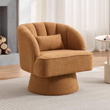 Garvee Modern Swivel Barrel Accent Chair 360° Teddy Fabric Upholstered Armchair Brown for Living Room Bedroom Reading Nook