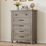Garvee 5 Dresser for Bedroom, 41.3 in Tall Vertical Drawer Dresser with Large Storage, Ash Grey, Wooden Closet Chest - Grey