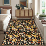 Garvee Modern Living Room Rugs 8x10 Washable Floral Print Non-Slip Black