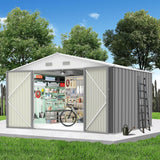 Garvee Large Outdoor Storage Shed 10x12FT Metal Garden Shed with Vents Lockable Grey for Yard and Farm - Grey