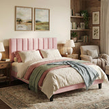 Garvee Bed Frame Full Size Adjustable Height Vertical Channel Tufted Headboard Upholstered Platform Bed Pink