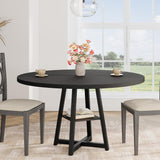Garvee 47.2 In Round Dining Table for 4-6 People, Industrial Kitchen Table with Metal Pedestal Base & Storage Shelf, 47 Inch, Black Wood - Black