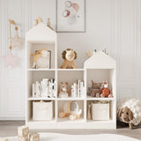 Garvee White Bookcase 7-Cubby Kids Bookshelf Toy Storage Organizer Playhouse Cabinet Wooden Cubby Storage Toy Shelf