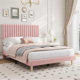 Garvee Full Size Velvet Upholstered Bed Frame Adjustable Height Headboard Pink Modern Elegant Design Easy Assembly - Pink