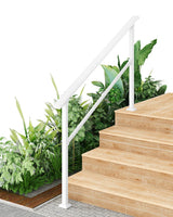 Garvee Hand Rails for Outdoor Steps Metal Stair Railing Handrail 5 Steps White Adjustable Height Angle Durable Weather Resistant